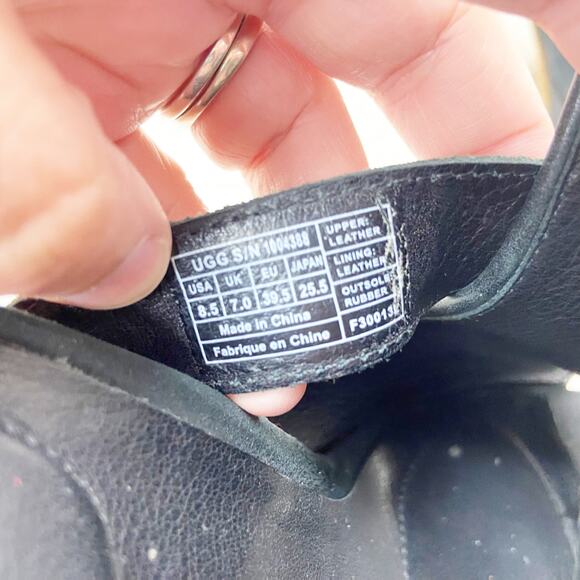 Ugg 8.5 Womens Black Suede Leather Karlee Slide Mule Stack Heels Peep Toe Buckle - Picture 10 of 12